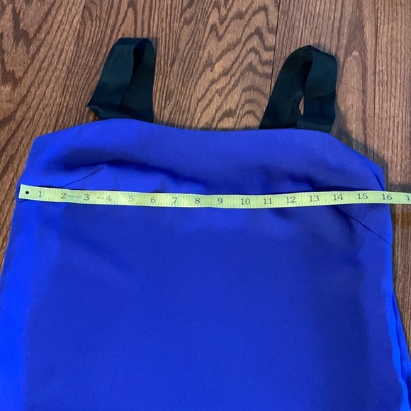 BANANA REPUBLIC TANK DRESS. Petite 4. Tiered hemline, square neck, purple w/blk - Picture 8 of 14